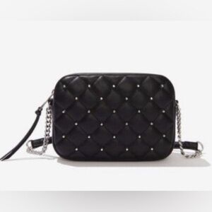 Rebecca Minkoff NWT Diamond Quilt Studded Crossbody Bag Zip Silver Chain Black